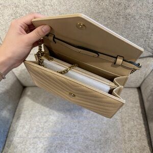 Tan Quilted  Chain Shoulder Bag